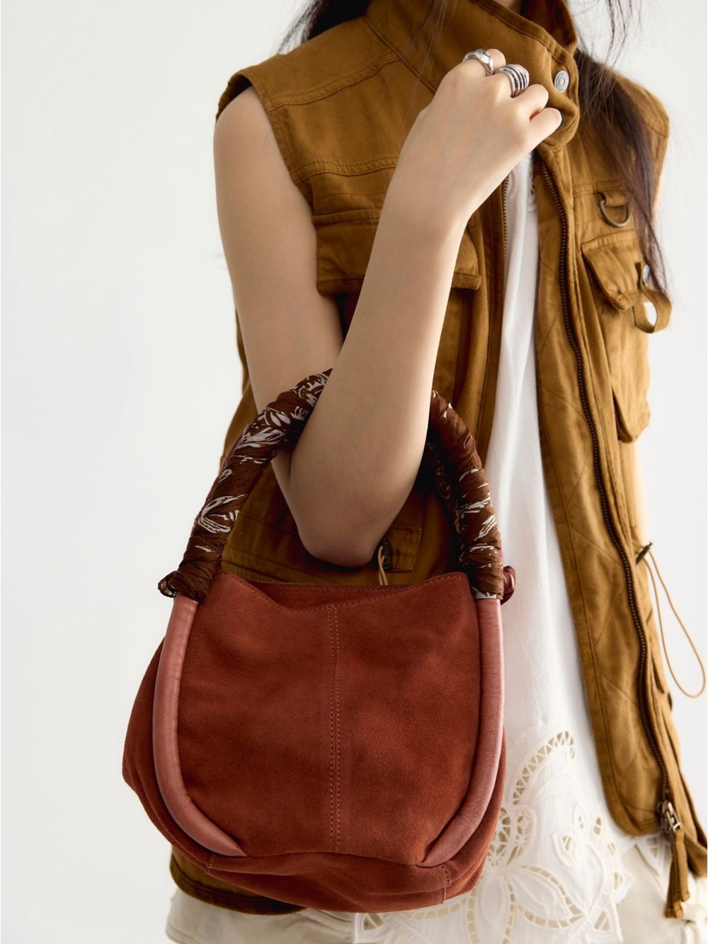 Free People Barlow Suede Bucket Bag in Rust color - Picture 7 of 11